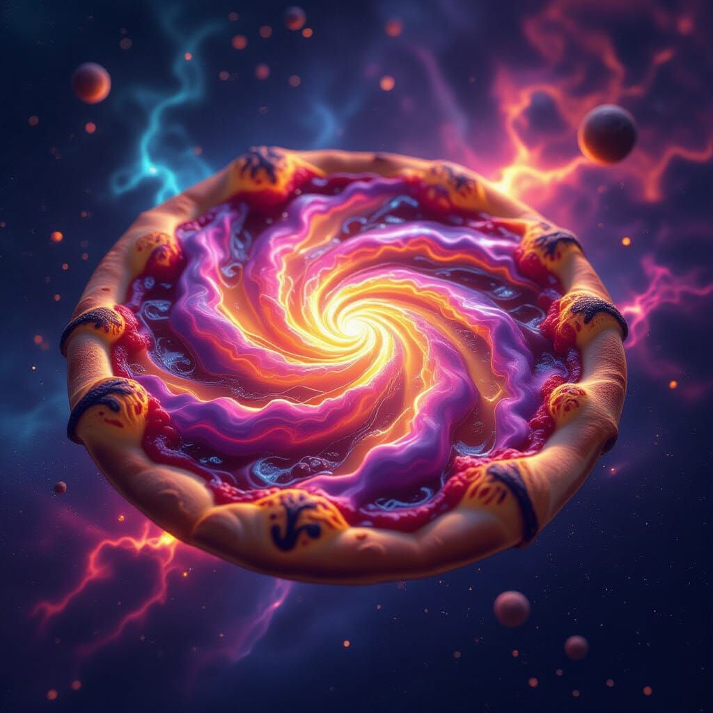 Cosmic Nebula Pizza of Magic in Fantasy Art Style