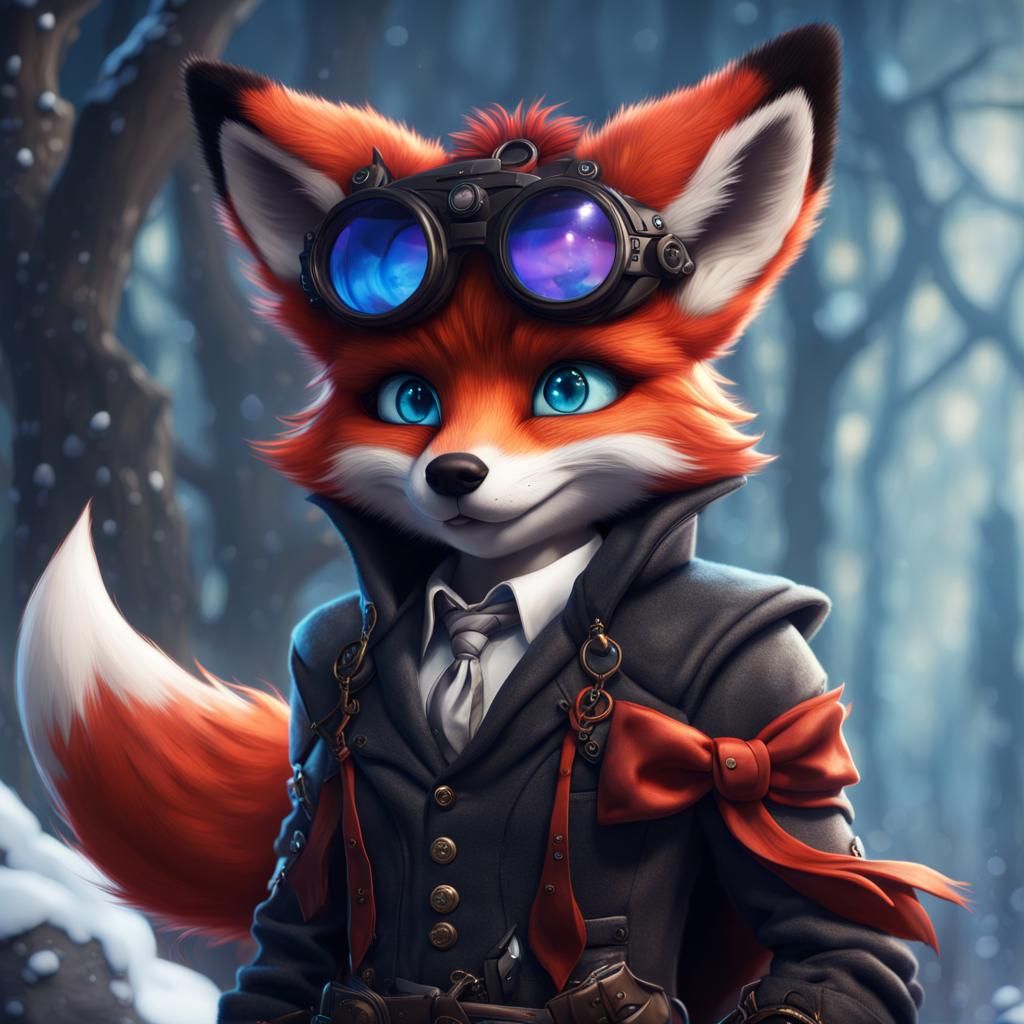 Detailed Furry Anthro Fox with Blue Eyes