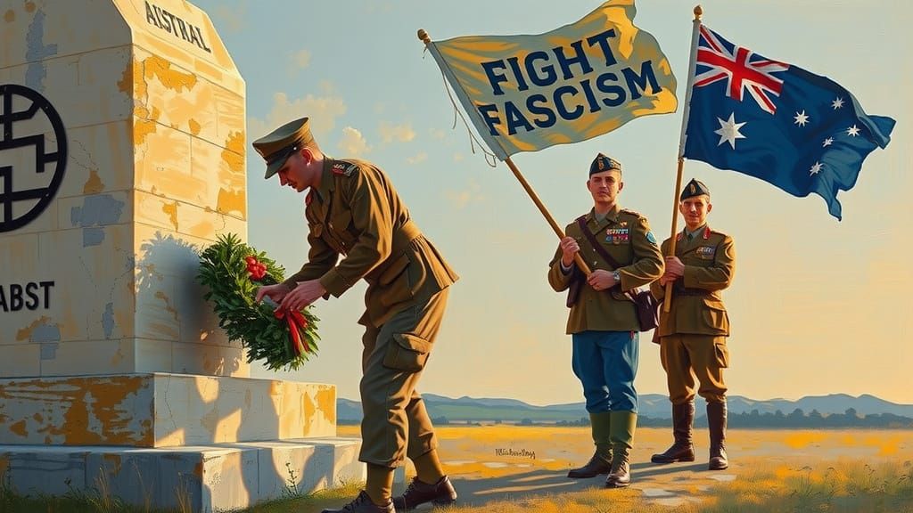 1950'S AUSTRALIAN WWII VETERANS IN UNIFORM REMEMBERING THEIR...