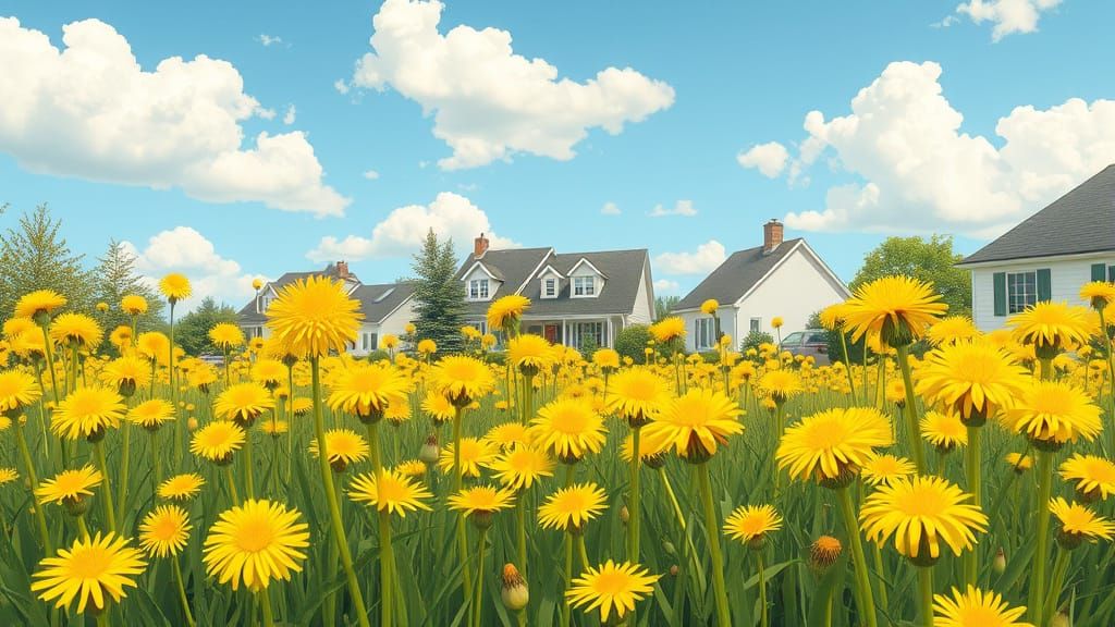 Whimsical Yellow Dandelion Meadow in Dreamy Artistic Style