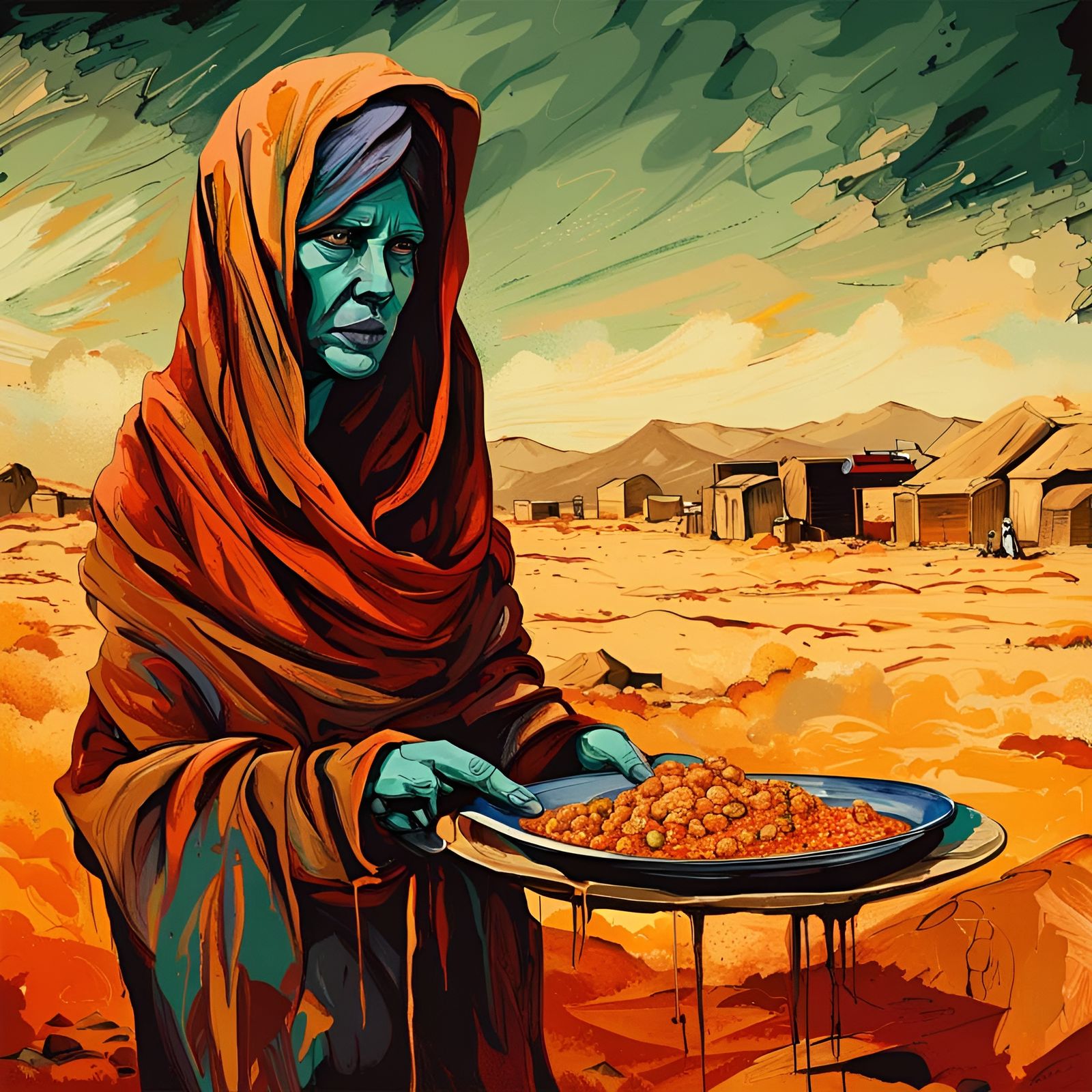 Abstract Art: A Hungry Woman in a Desert Famine