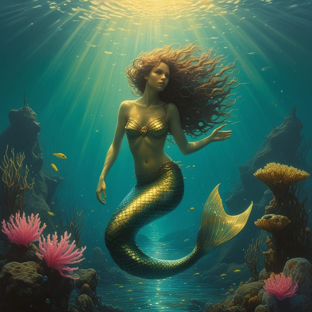 Majestic Mermaid in Iridescent Tail and Jewel-Toned Regalia