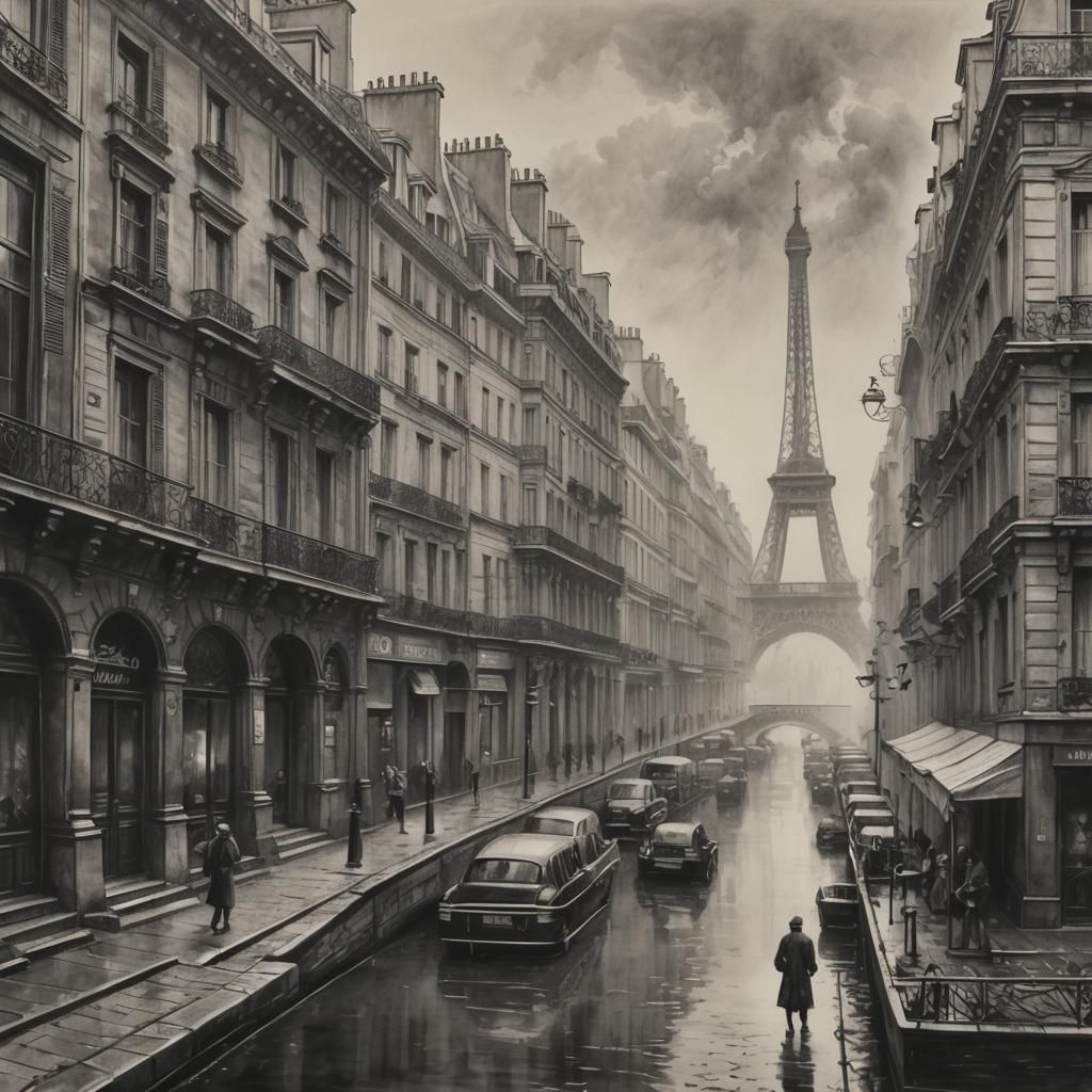 Foggy Paris Street Scene in Piranesi Style