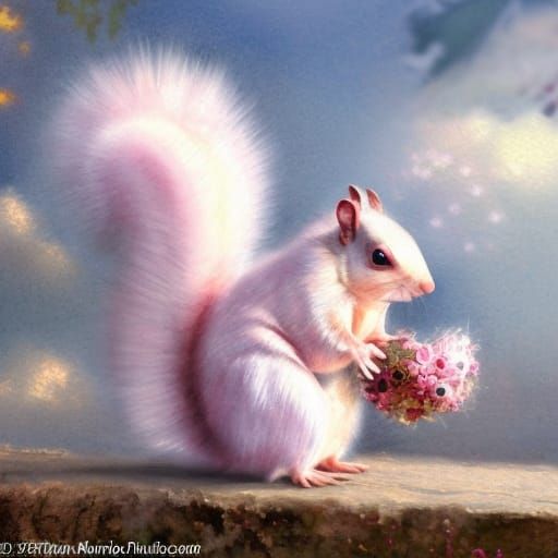 Albino Squirrel in Pink Tutu: Watercolor Portrait