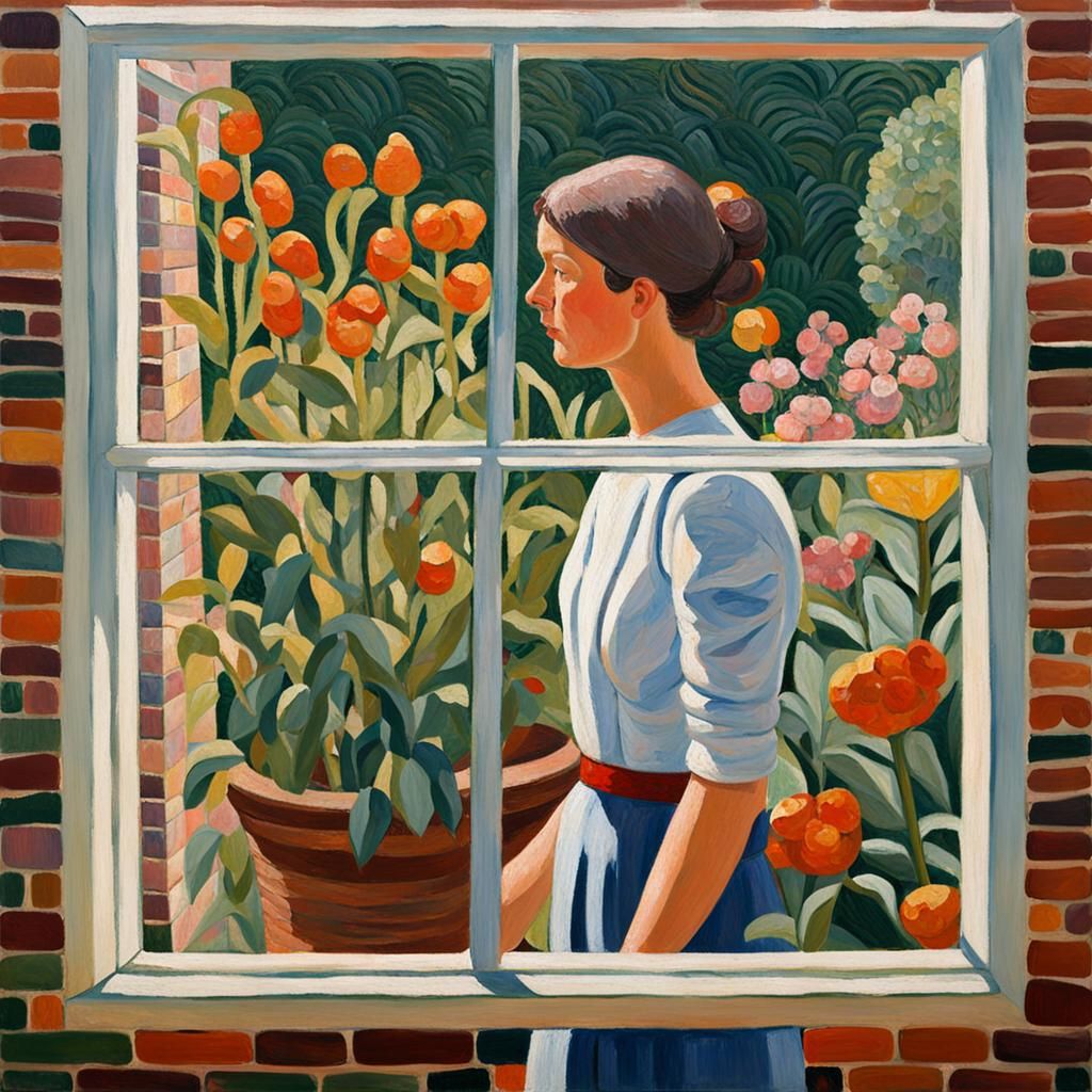 Woman in Garden: Expressionist Oil Painting
