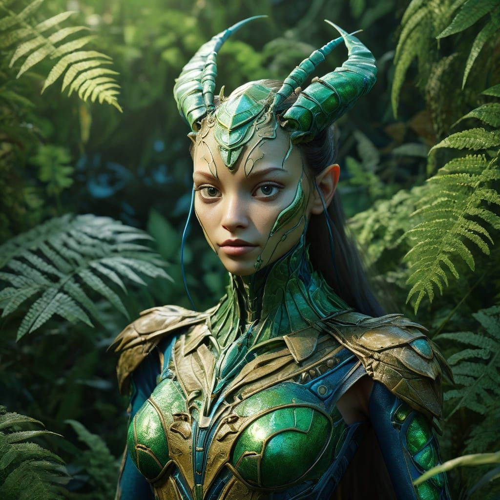 Ethereal Mantis Goddess Amidst Vibrant Grasslands