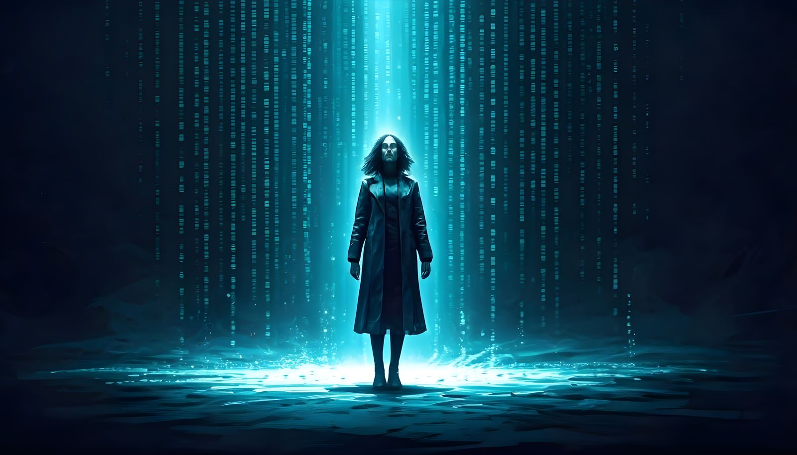 Neon Code Rain in Macabre Digital Art Style