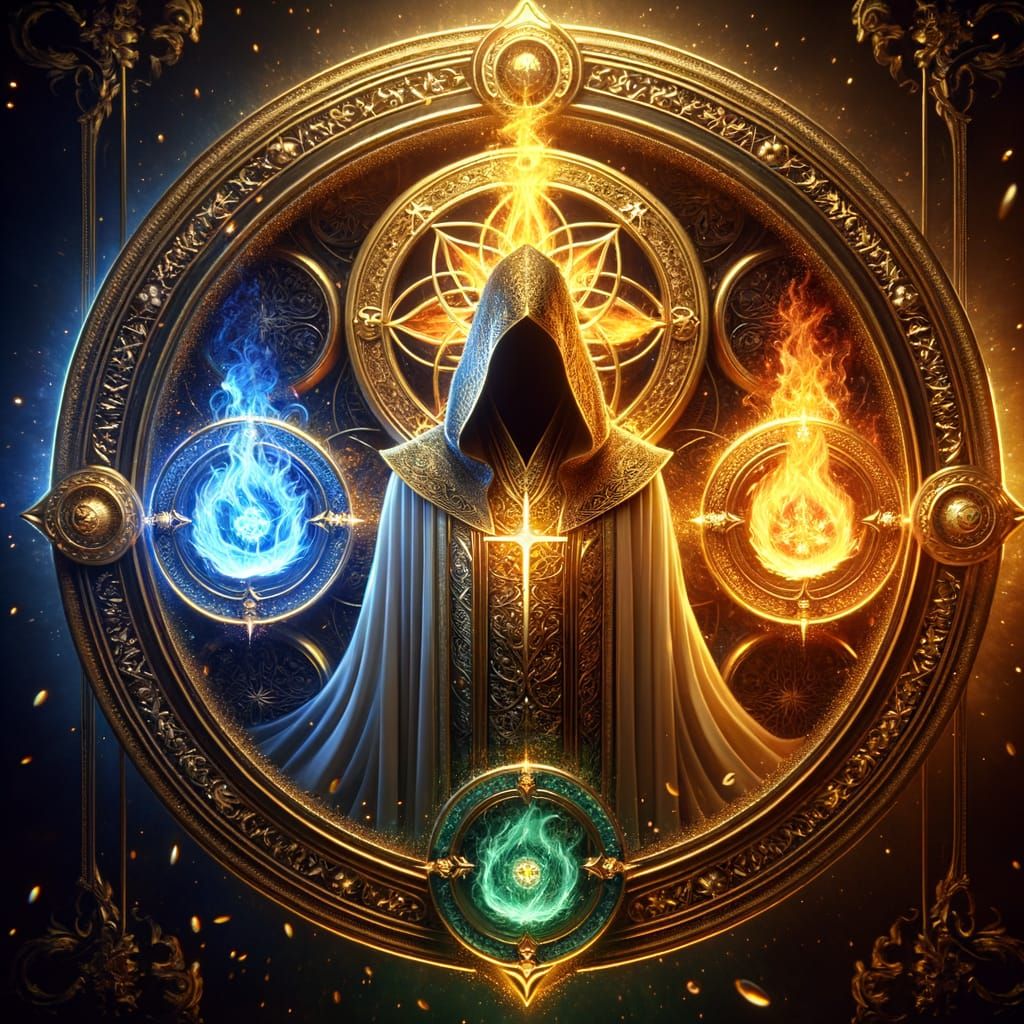 Divine Seal of Four Sacred Flames in Golden Robes