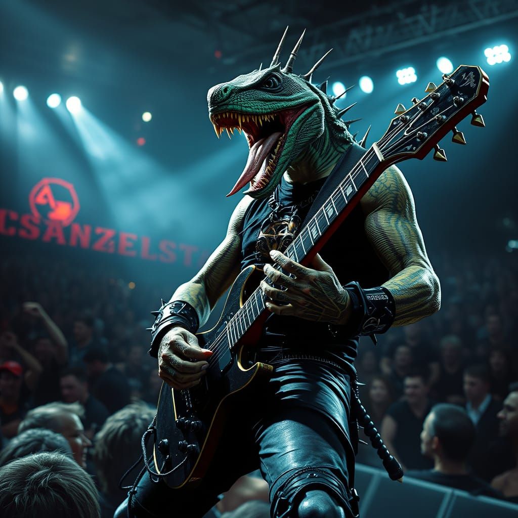 Gritty Rocker Lizard Shreds on Stage