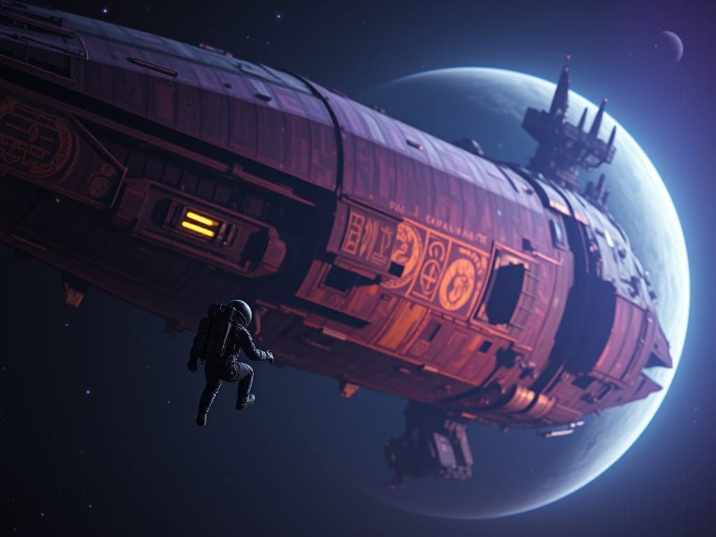 Astronaut Encounters Colossal Alien Ship in Space