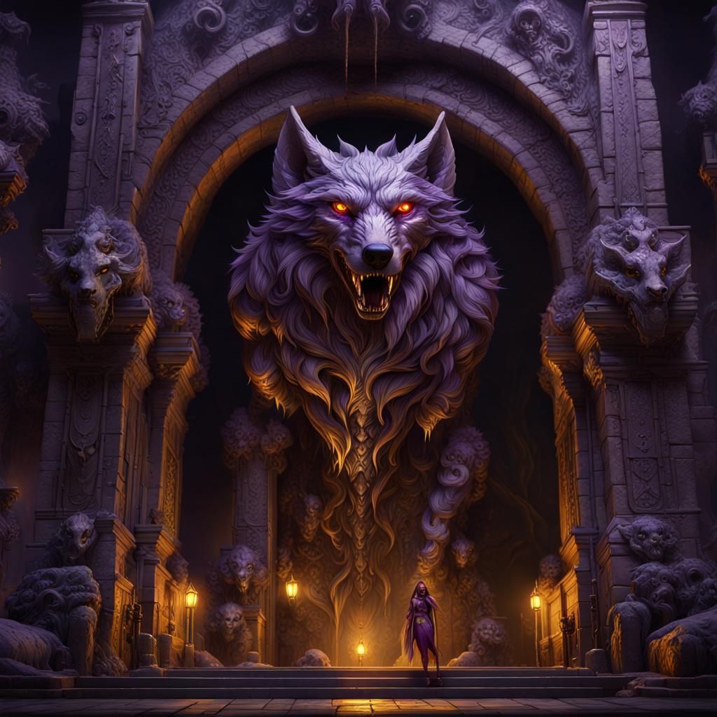 Abyssal Wolf Guarding a Gateway: Dark Fantasy Art