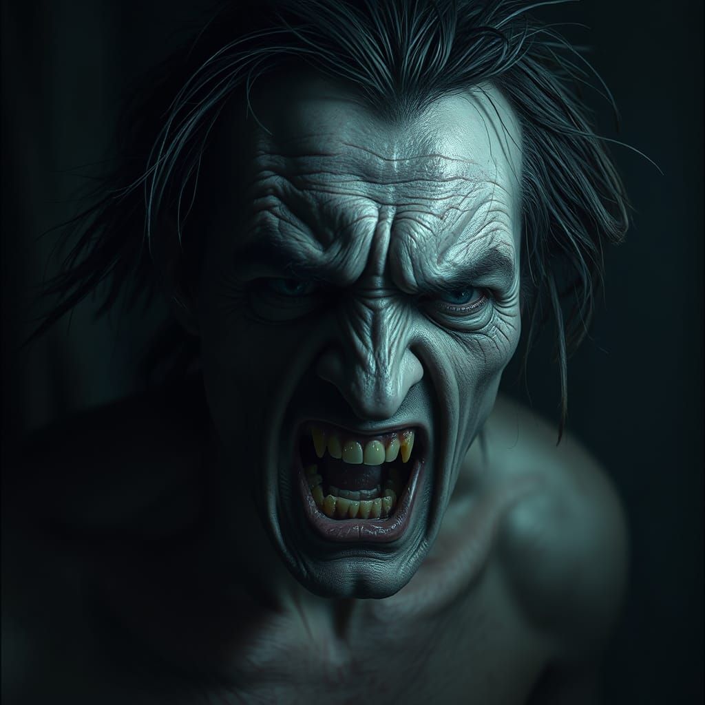 Tormented Man in Surreal Horror Style