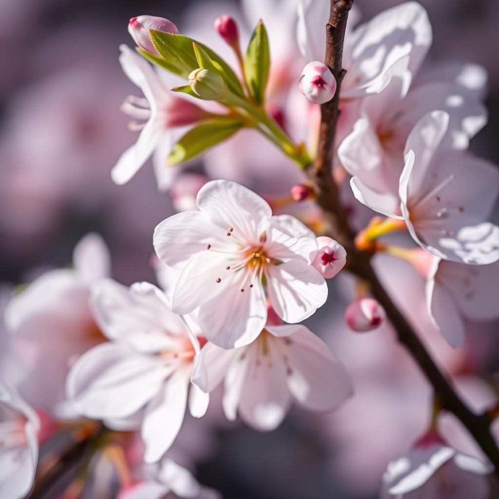 Macro Photograph of Cherry Blossoms in Bloom