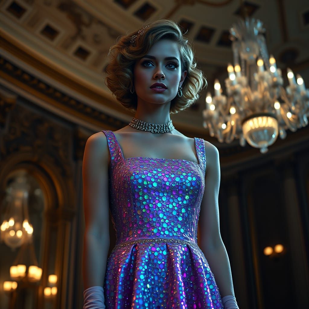 Woman in Iridescent Ballgown with Soap Bubble Effect, Hyperr...