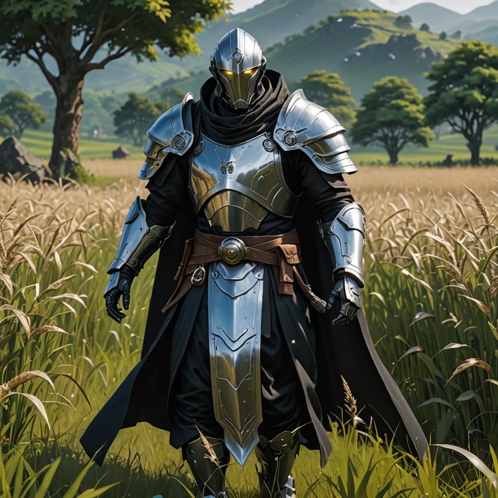 Warforged Fighter in Field: 3D Anime Art