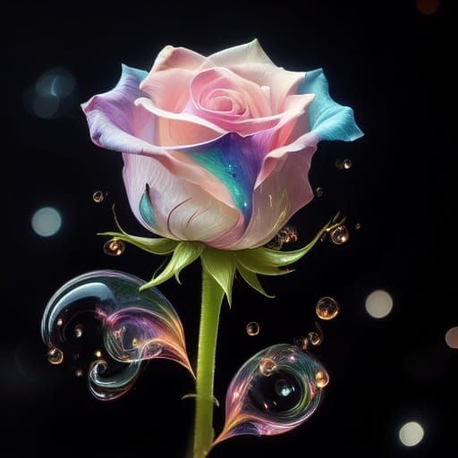 Iridescent Oil and Water Rose in Rainbow Colors