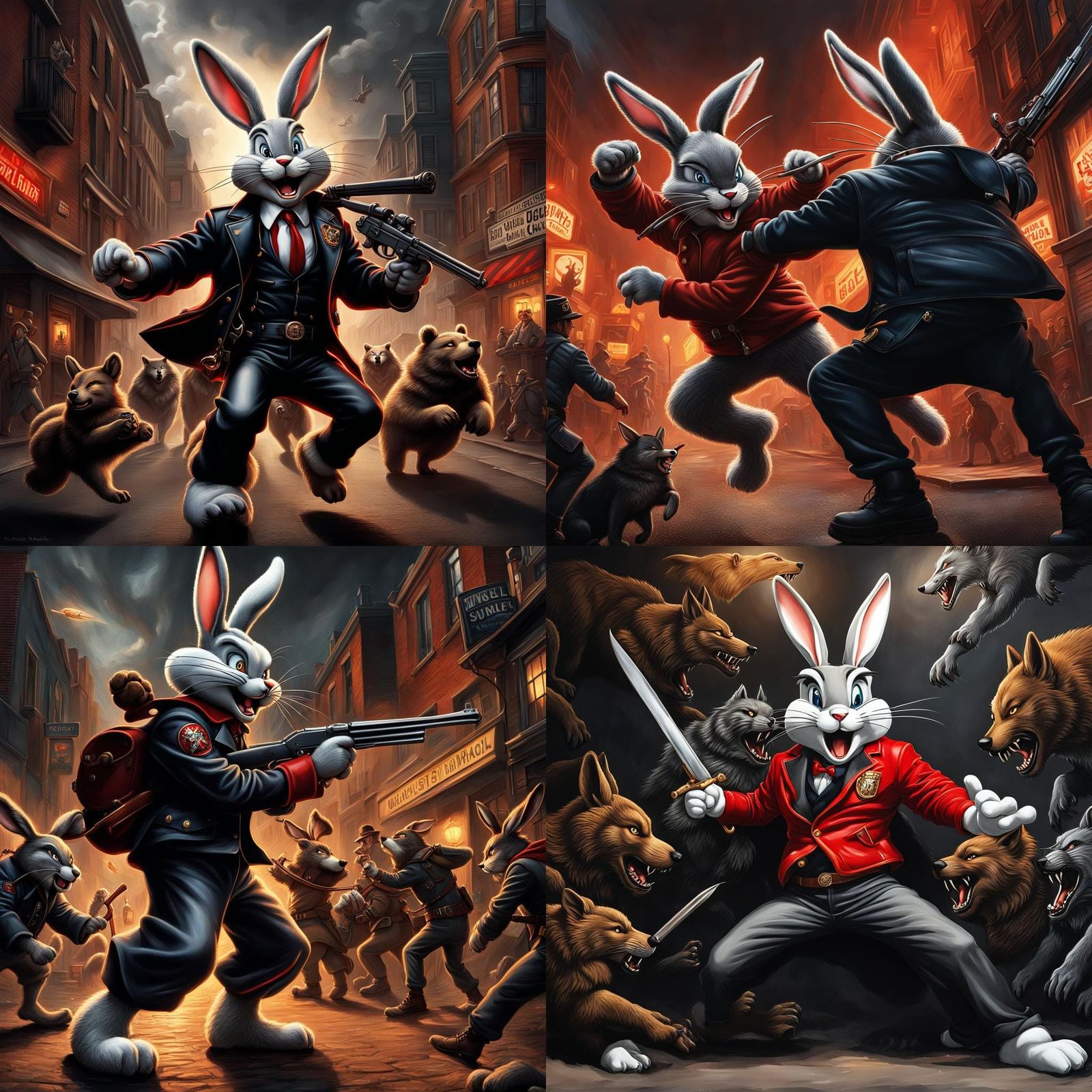 Bugs Bunny vs Wolves: Hyperdetailed Film Noir Street Art