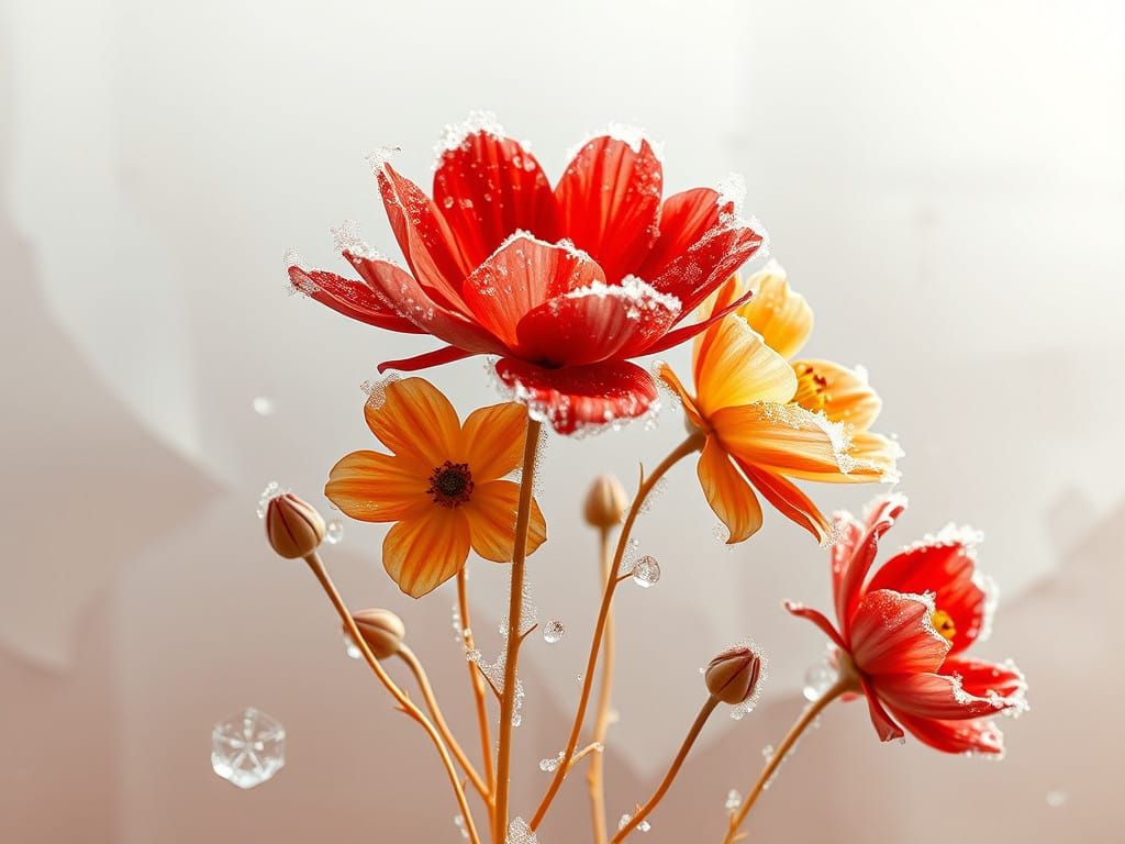 Vibrant Cubist Masterpiece of Frozen Blooms