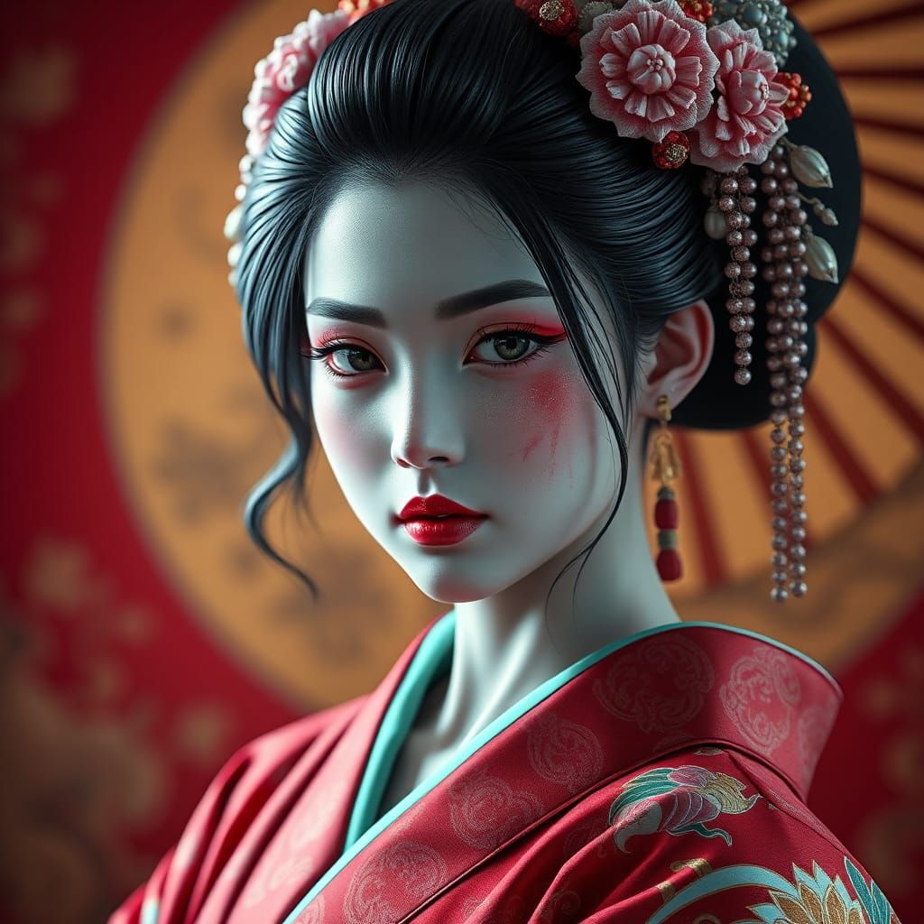 Enchanting Geisha Girl Portrait in Traditional Style
