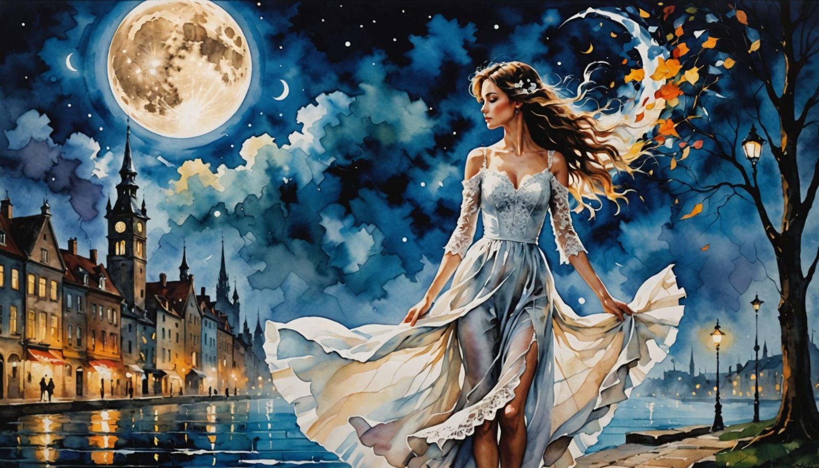 Lone Wanderer Gazes at Moonlit Sky