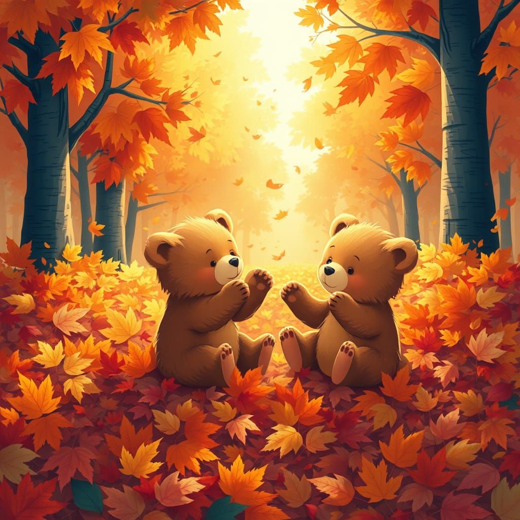 Adorable Baby Bears Play in Vibrant Autumn Leaves