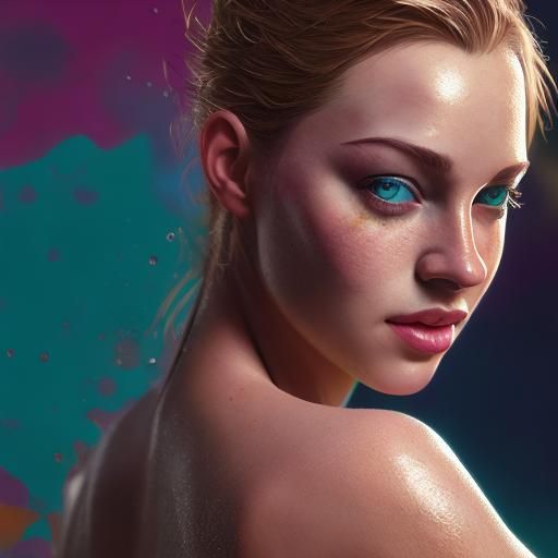 Hyperrealistic Playgirl with Colorful Lighting