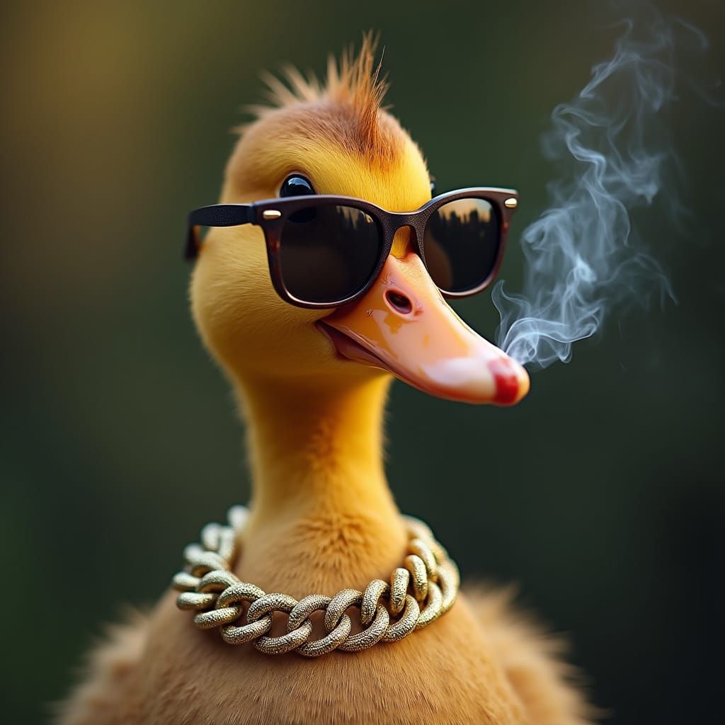 Duck with Sunglasses and Gold Chain, Photo-realistic Style