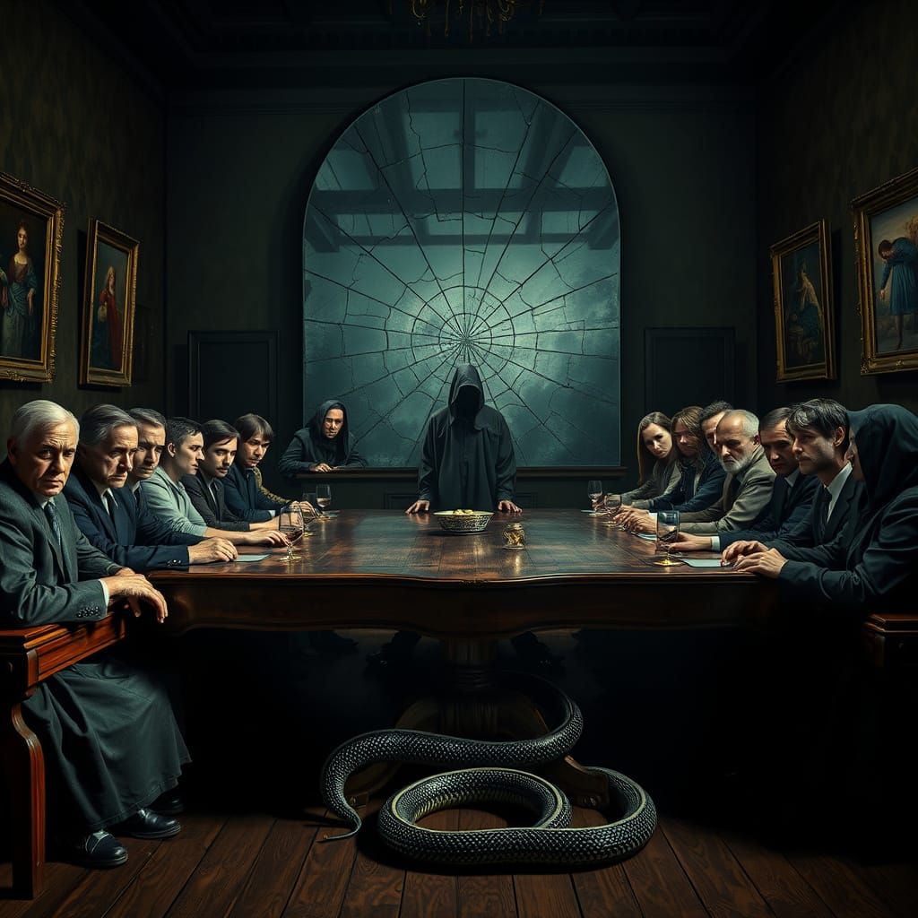 Ominous Supper: Thirteen Figures in Gothic Setting