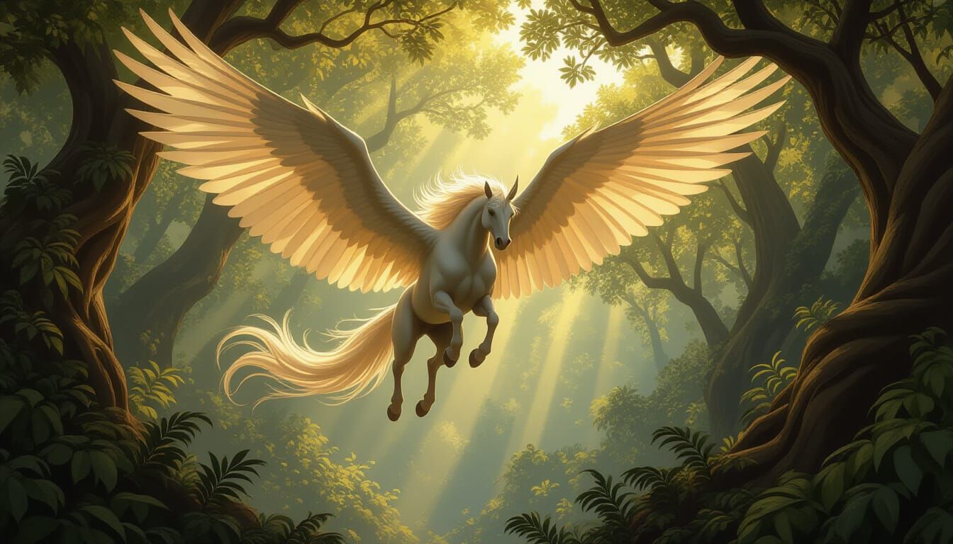 Majestic Hippogryff Soars Over Ancient Forest