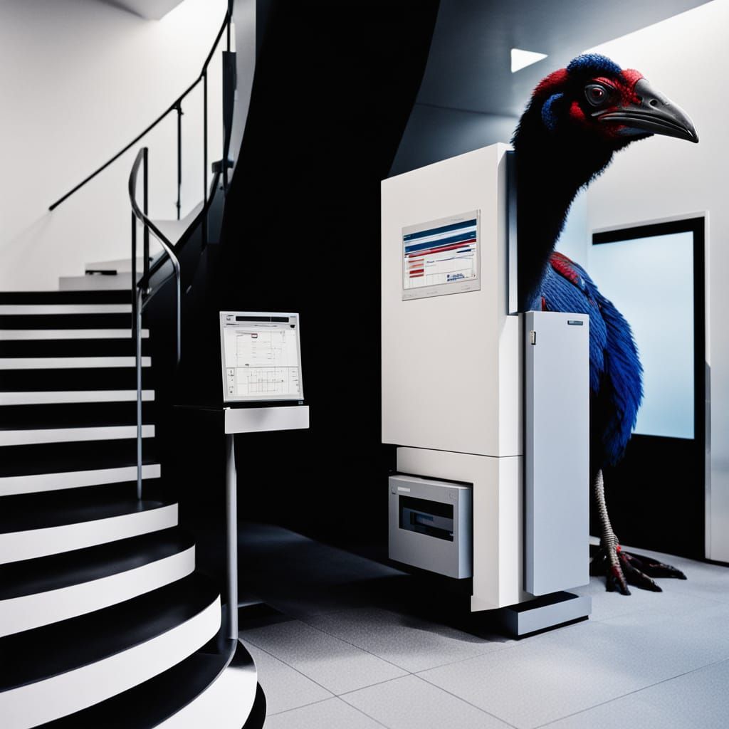 Cassowary in Minimalist Red, Blue and White Science Lab