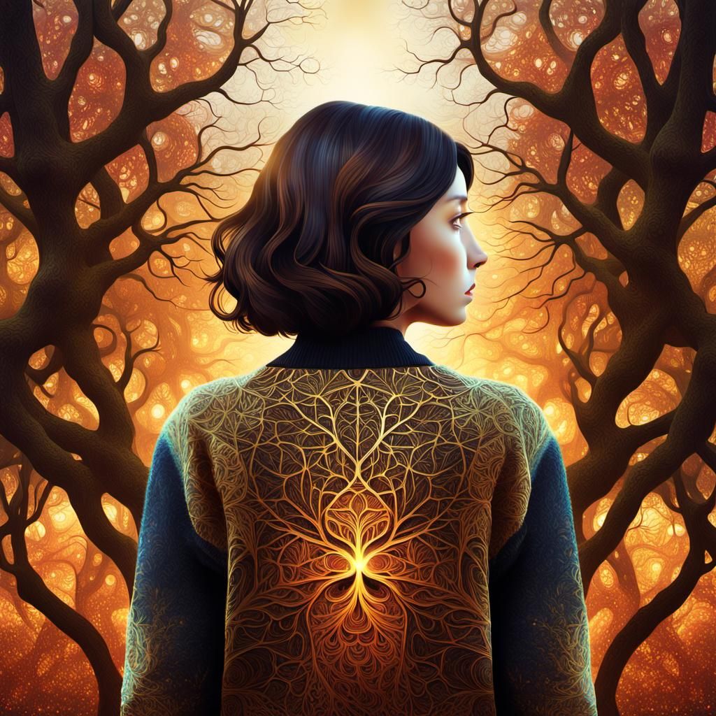Woman in Autumn Forest: Abstract Vector Fractal Art