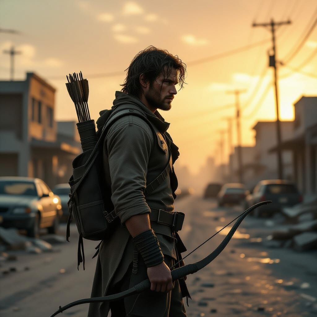 Lone Survivor in Post-Apocalyptic Cityscape