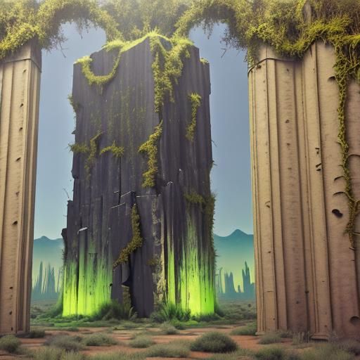 Desert Monolith Overgrown with Moss, Vivid 3D Render