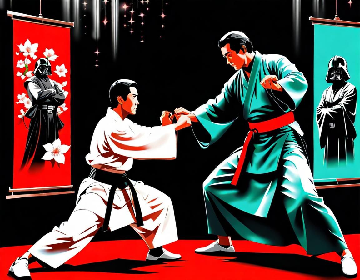 Aikido Training: Father and Son in Art Deco Style