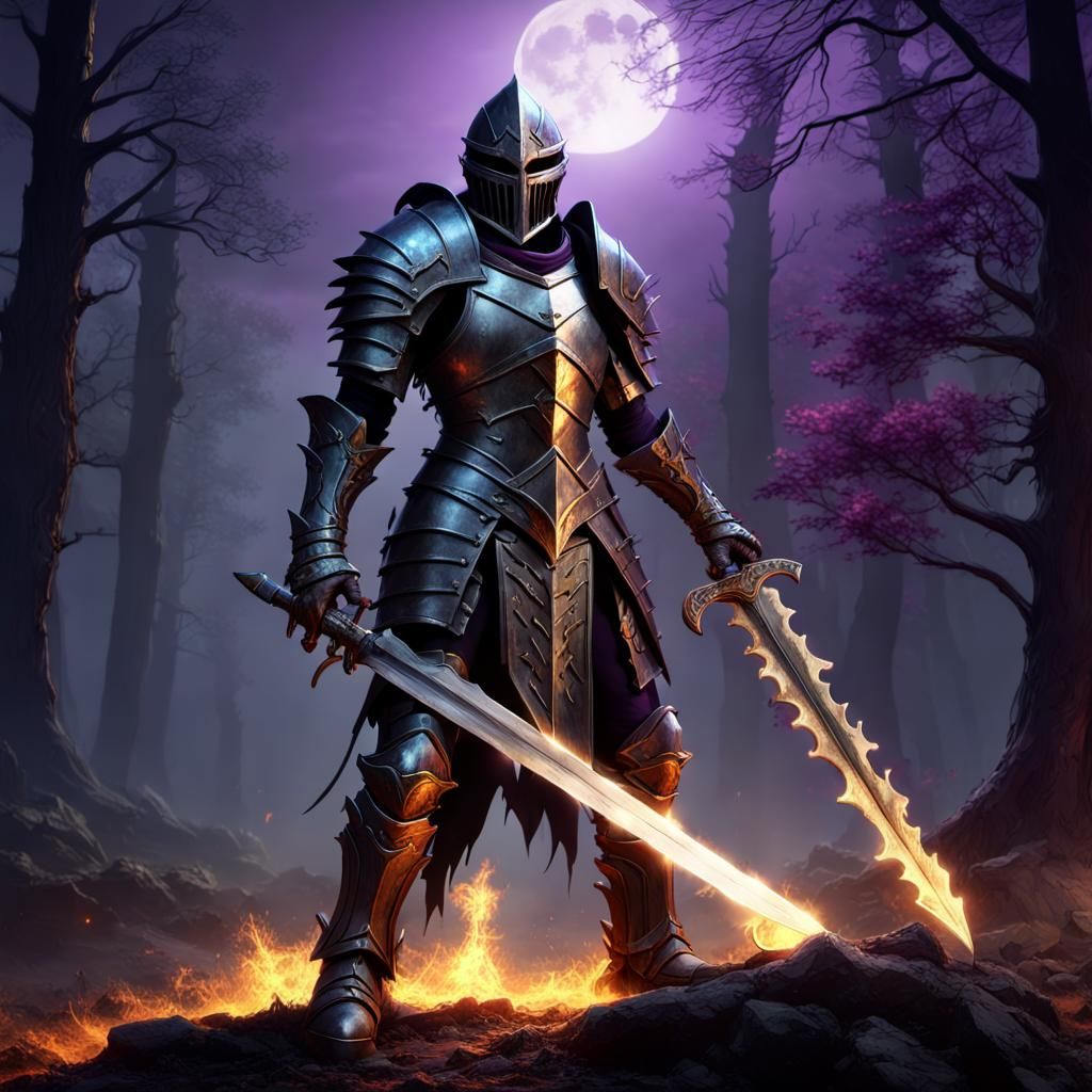 Undead Warrior in Dark Forest with Twin Swords