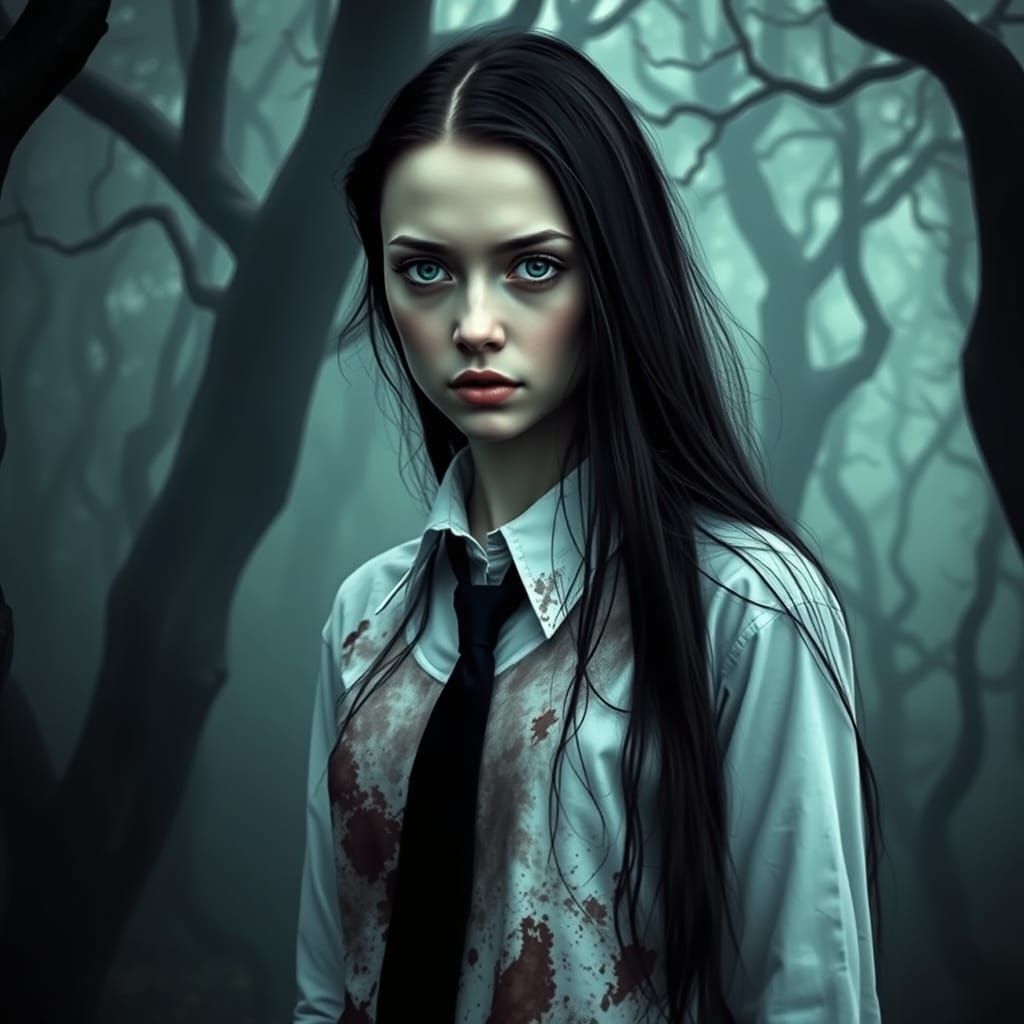 Gothic Woman in Misty Forest, Dark Art