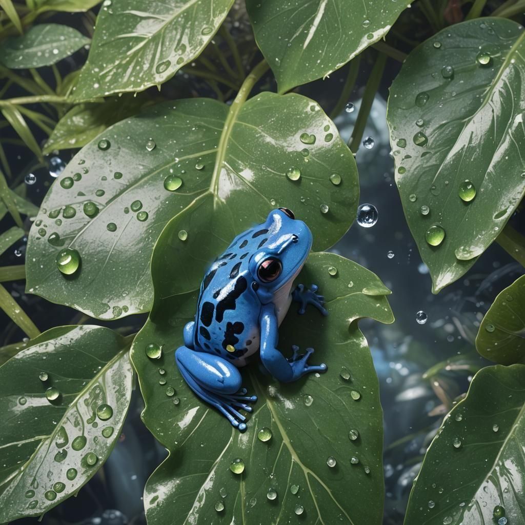 Cute Blue Dart Frog in 3D Anime Style