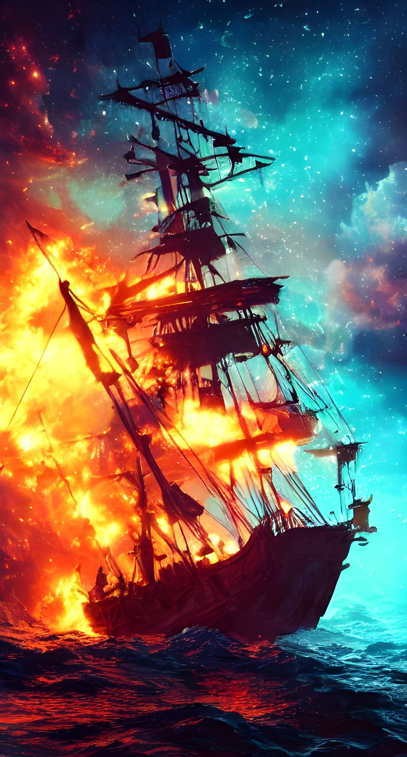Pirate Ship Stars Collision: Explosive Concept Art