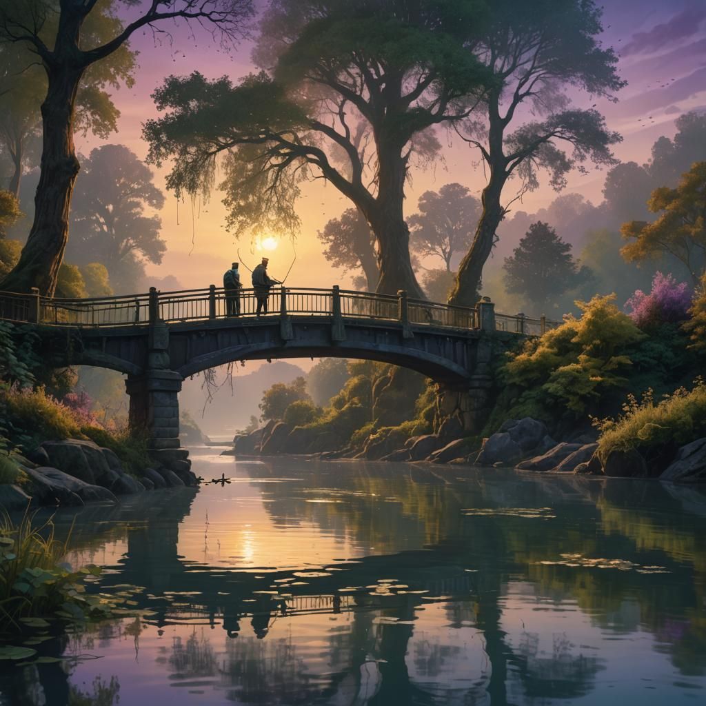 Man Fishing at Dusk: Fantasy Concept Art