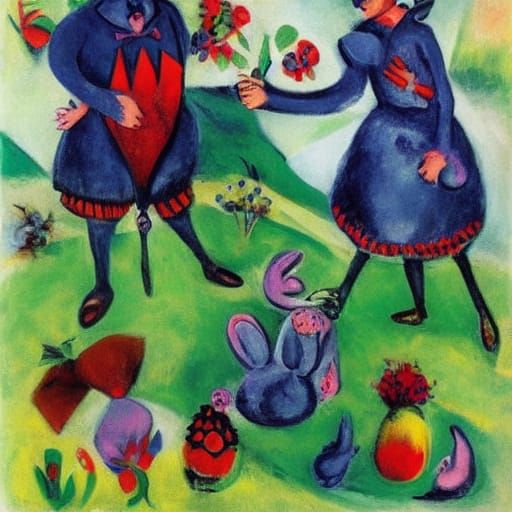 Surreal Rabbits in Dreamscape, Inspired by Expressionism