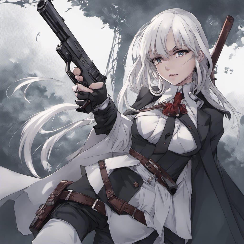 Anime Vampire Hunter Girl with Gun