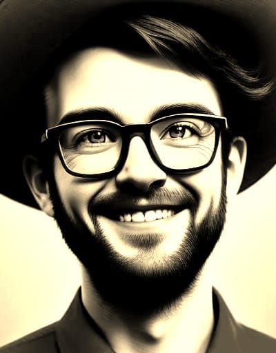 Smiling Man Portrait with Glasses and Red Shirt