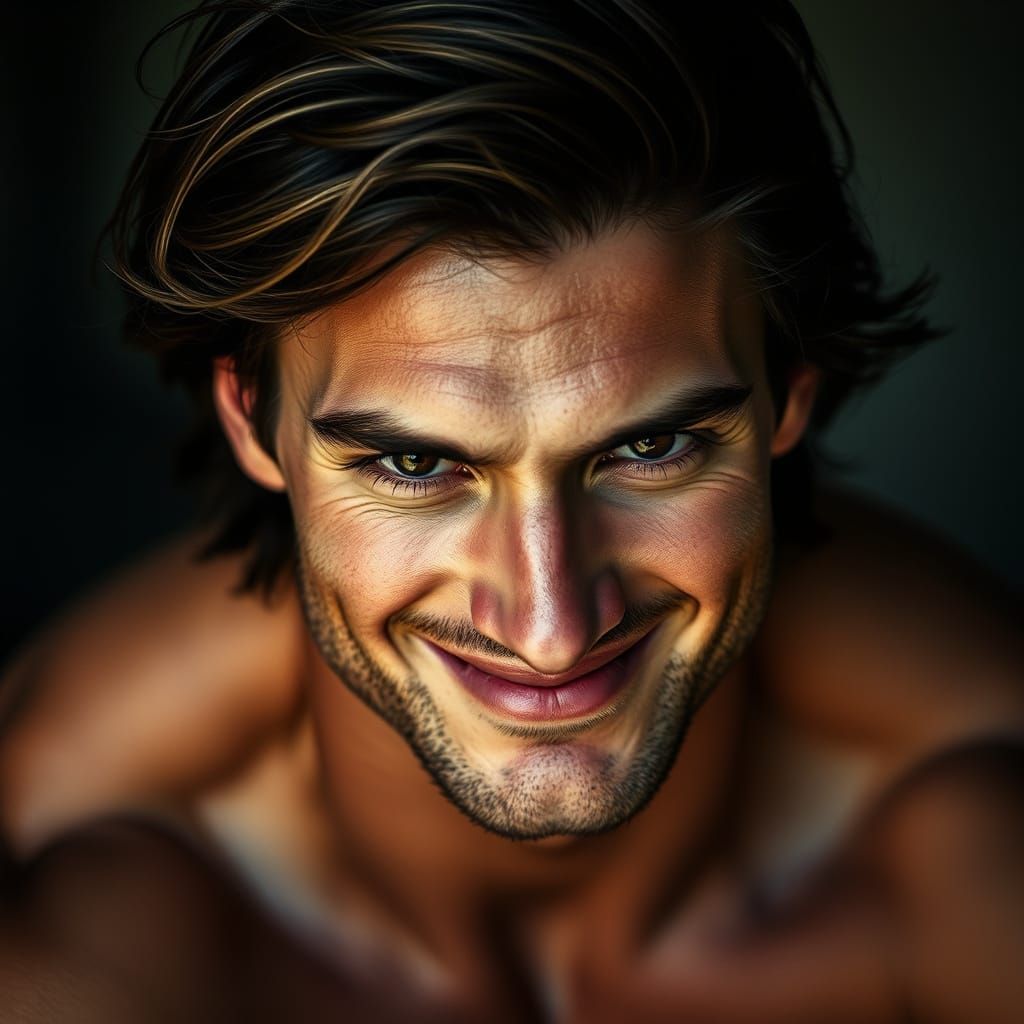 Muscular Man Portrait with High-Contrast Lighting