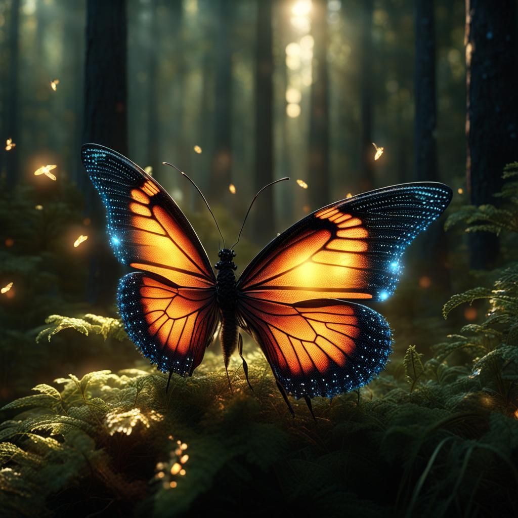 Crystal Butterfly in Forest: 3D Animation