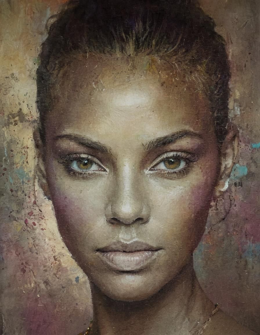 Elegant Impasto Portrait of Confident Urban Woman