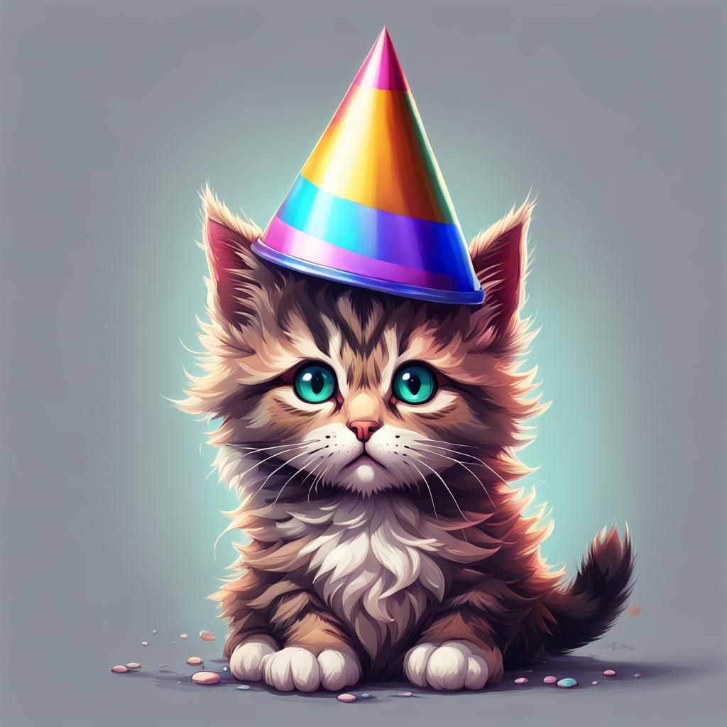 Cute Party Cat in Anime Manga Style