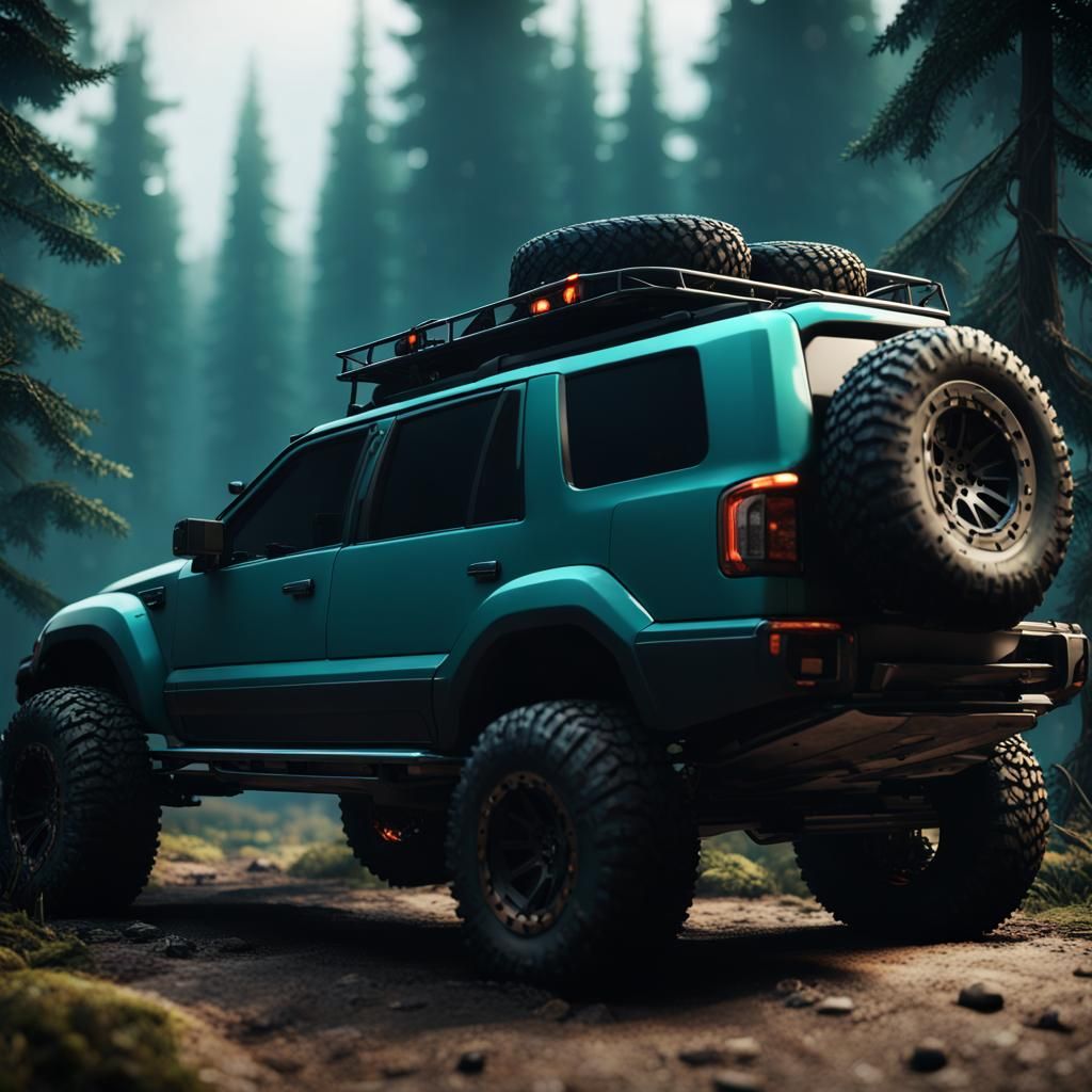 Off-Road SUV in Forest: 3D Game Cinematic Graphics