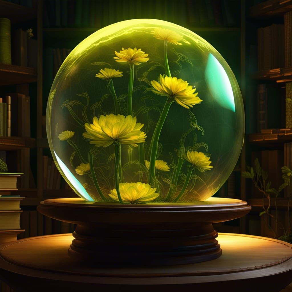 Glowing Alien Flowers in Glass Sphere
