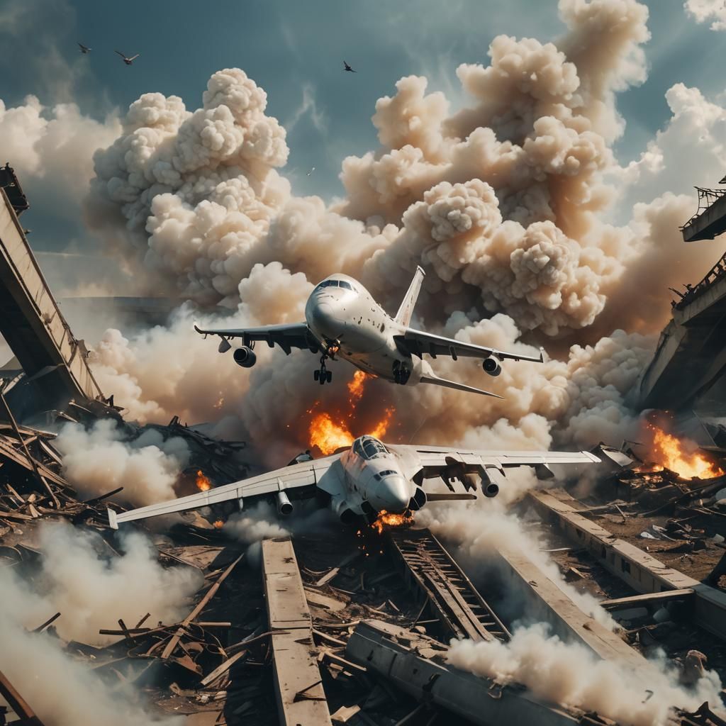 Destroyed A-380 Wreckage: Cinematic Disaster Scene