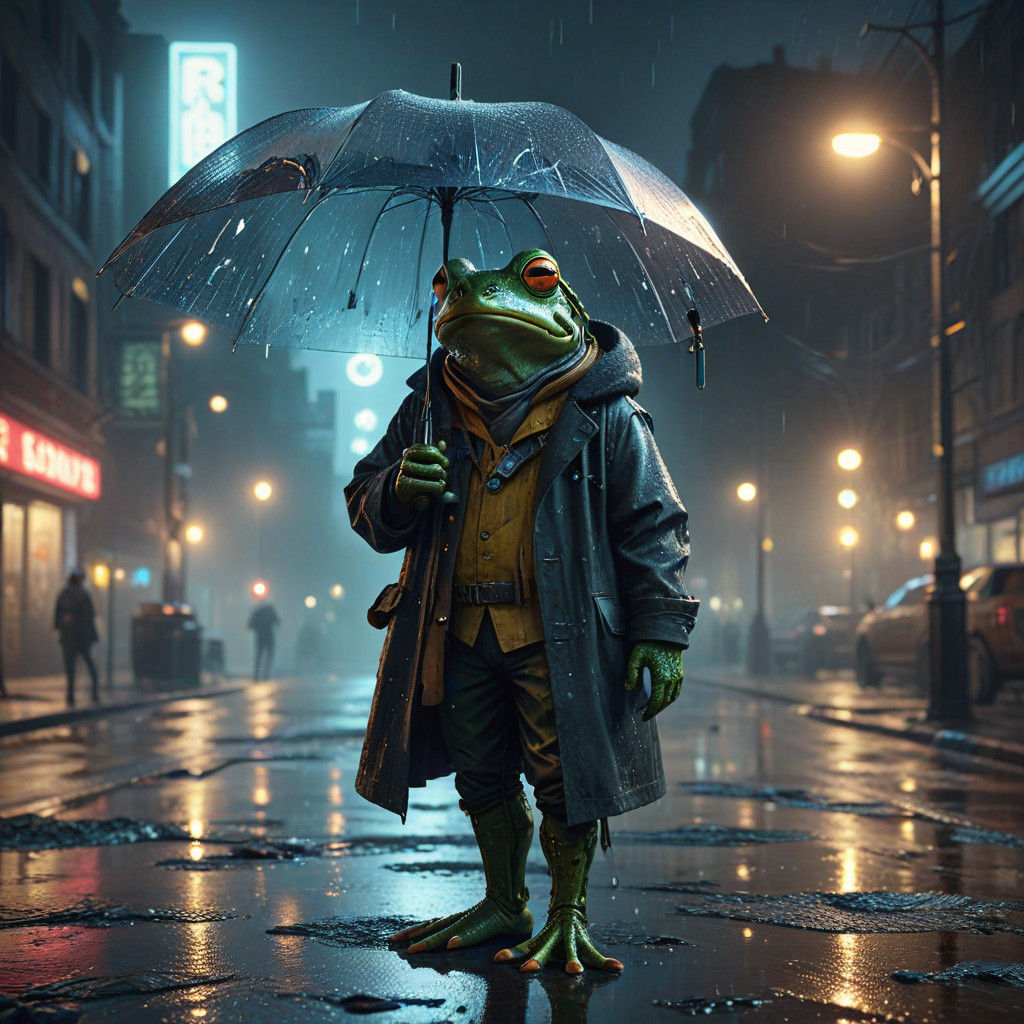Surreal Frog Embarks on Moody Nighttime Adventure in Cyberpu...